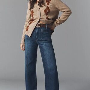 Anthropologie The Colette Crop High-Rise Wide-Leg Blue Jeans by Maeve Size 32